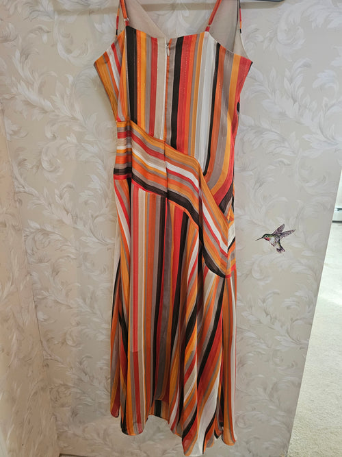DKNY Striped Asymmetrical Wrap Dress in Orange and Cream