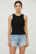 FREE PEOPLE Intimately Black Ruffled Trim Sleeveless Tank