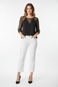 Jennifer Lopez Black Sheer Dot-Sleeve V-Neck Blouse