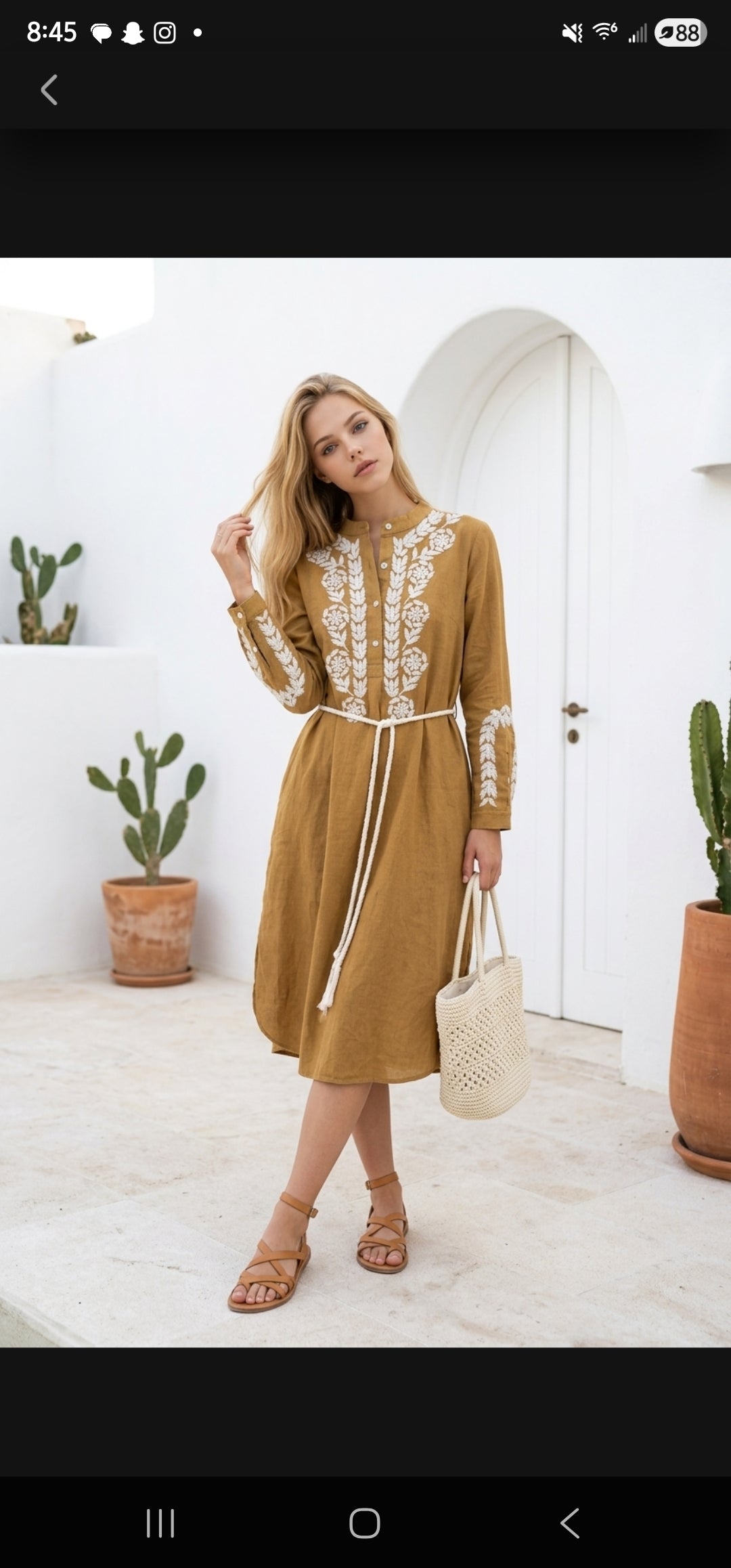 Alex Votò Tan Embroidered Long-Sleeve Maxi Dress with Rope Belt