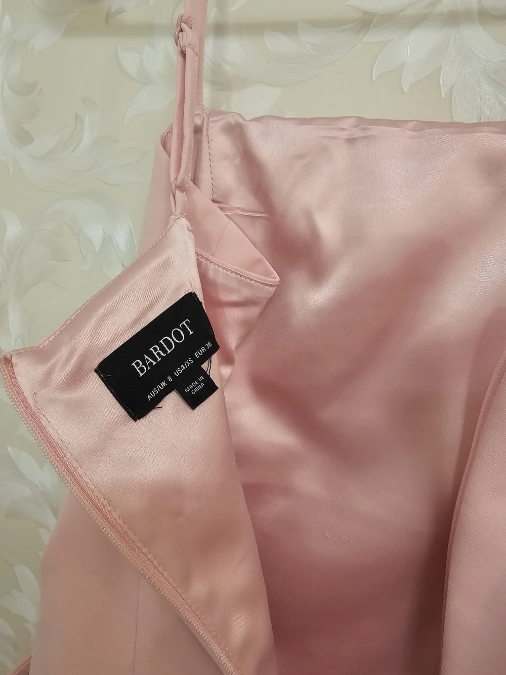 Bardot Blush Pink Ruffle Midi Dress with Spaghetti Straps